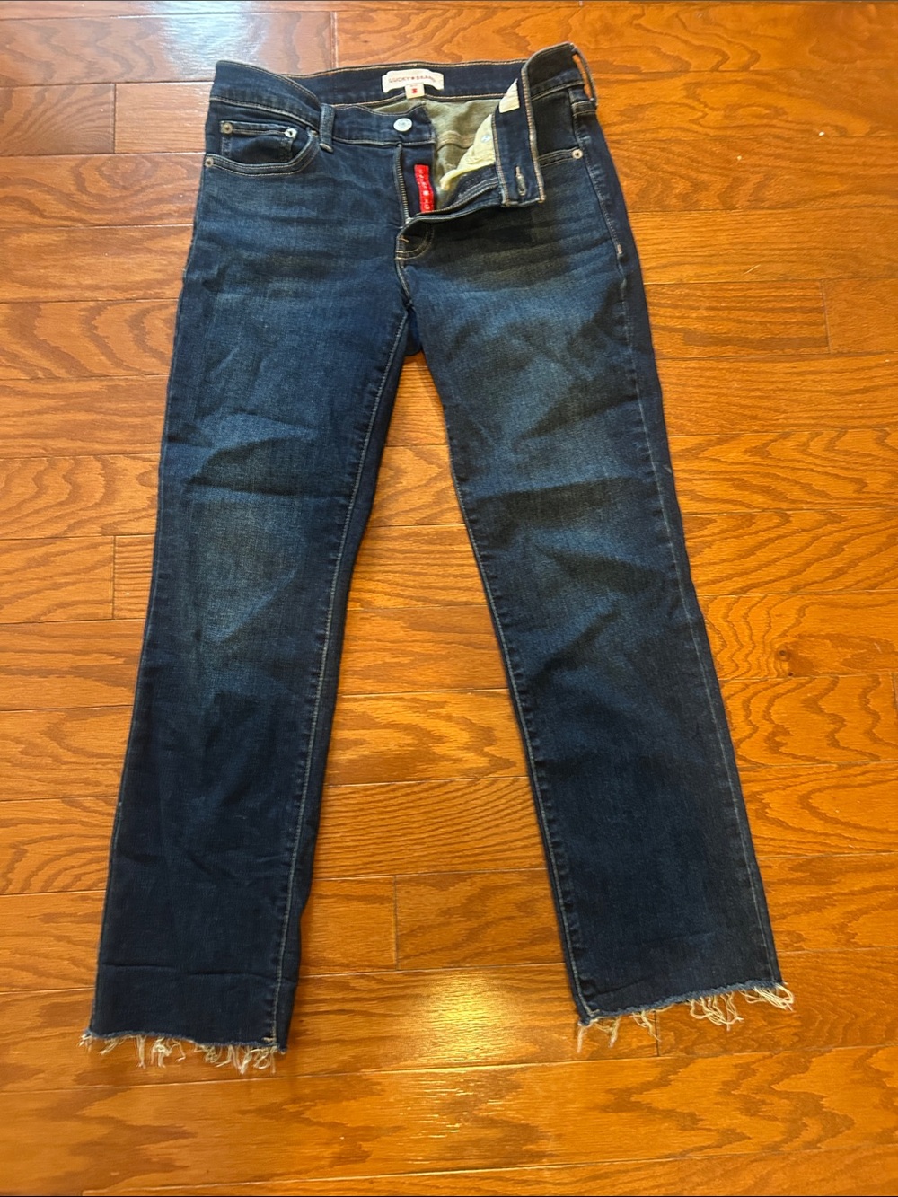 Dark Blue Mid Rise Crop Lucky Jeans